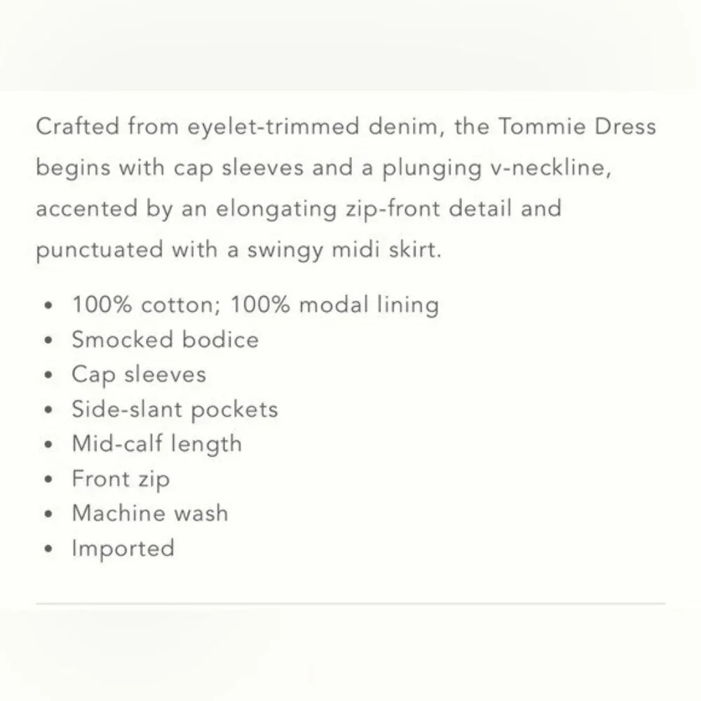 NWT Size M- The Tommie Denim Eyelet Trim Dress 100% Cotton (NWT US$ 228) - Picture 10 of 16